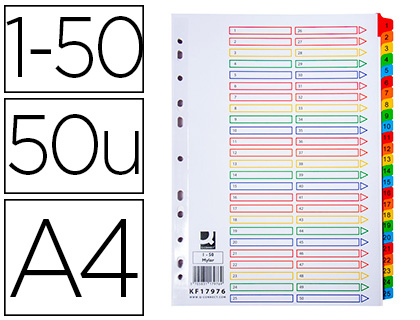 Juego de 50 separadores numéricos multitaladro Q-Connect A4 cartulina